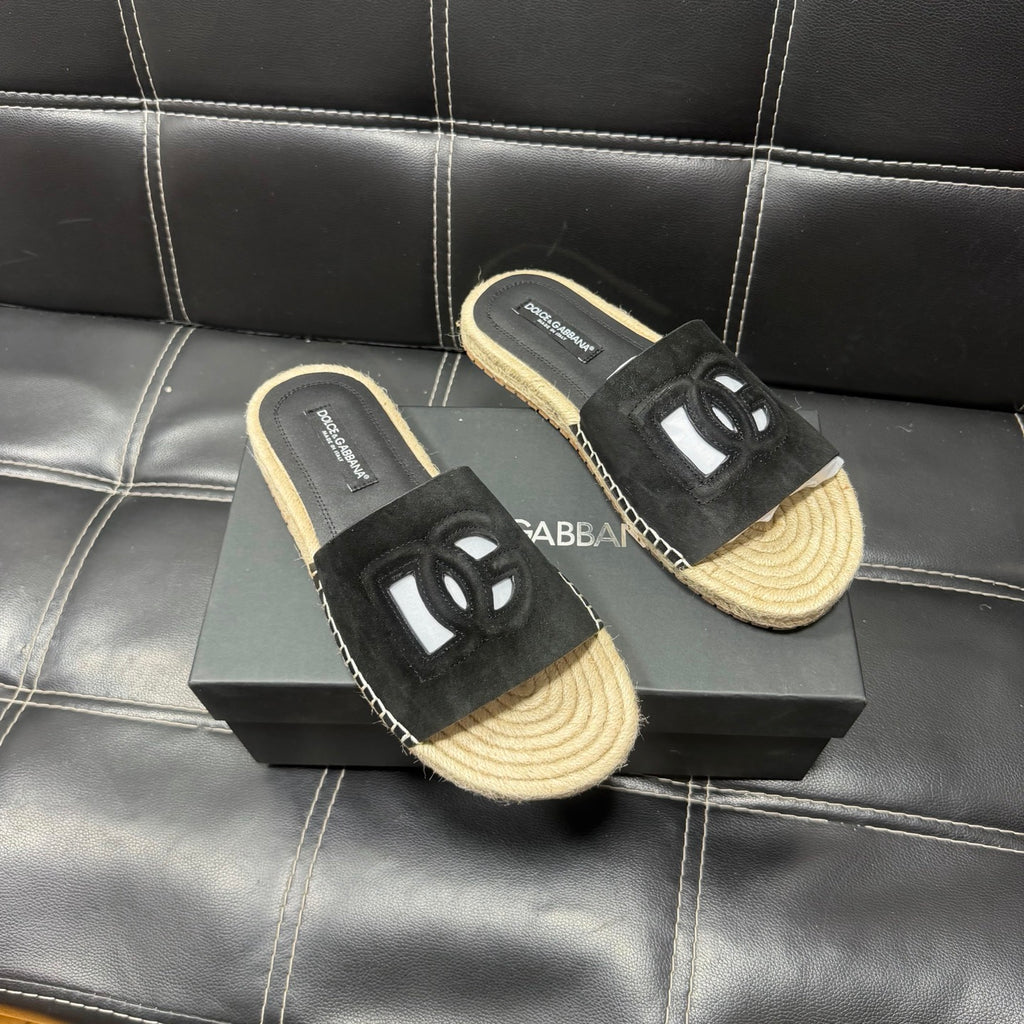 Dolce & Gabbana DG Men's Leather Strap Sandals with Aluminum Buckle