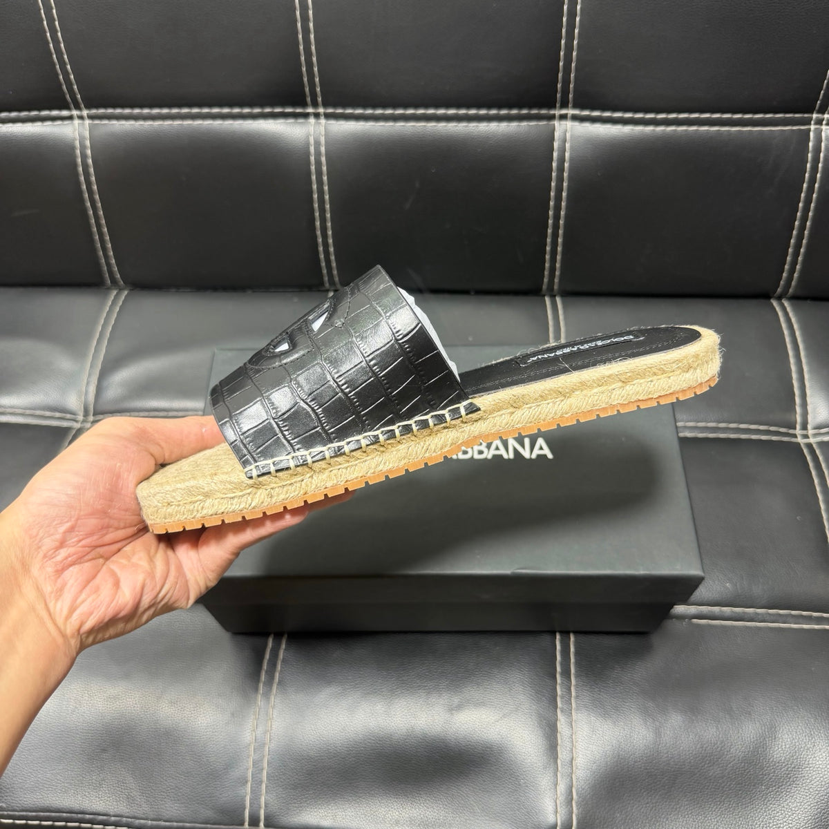 Dolce & Gabbana DG Men's Leather Strap Sandals with Aluminum Buckle
