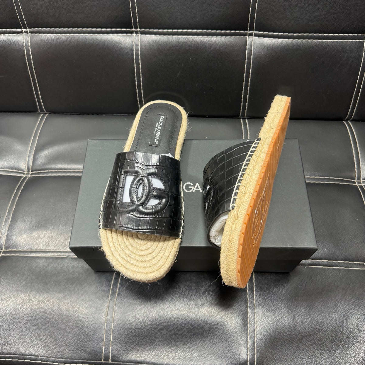 Dolce & Gabbana DG Men's Leather Strap Sandals with Aluminum Buckle