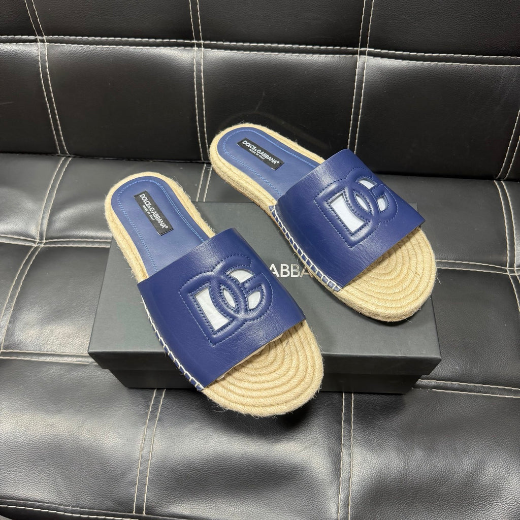 Dolce & Gabbana DG Men's Leather Strap Sandals with Aluminum Buckle