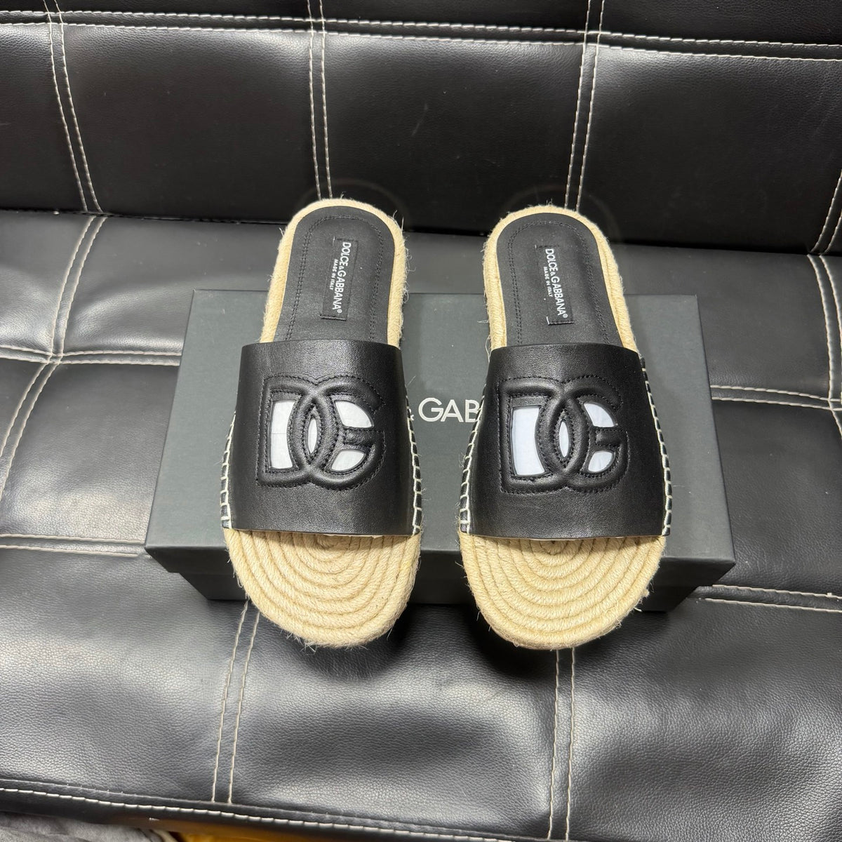 Dolce & Gabbana DG Men's Leather Strap Sandals with Aluminum Buckle