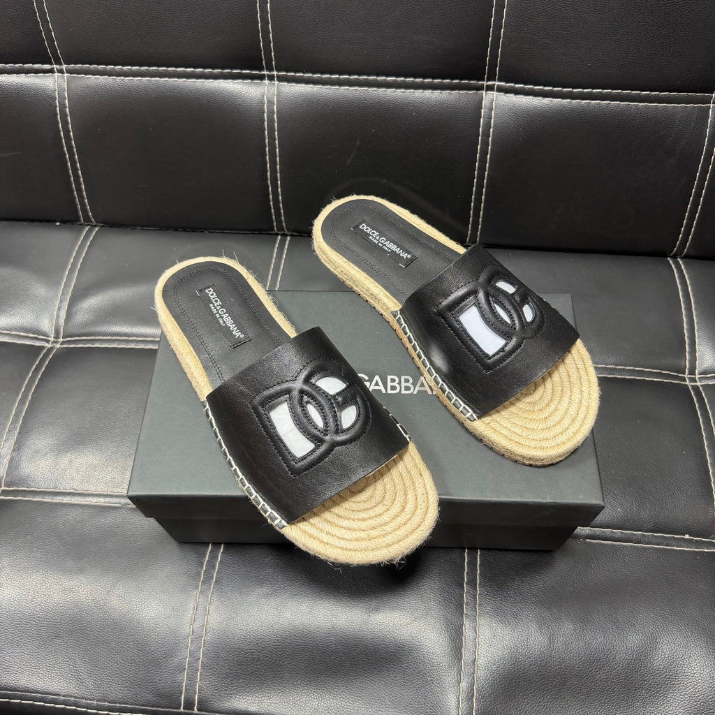 Dolce & Gabbana DG Men's Leather Strap Sandals with Aluminum Buckle