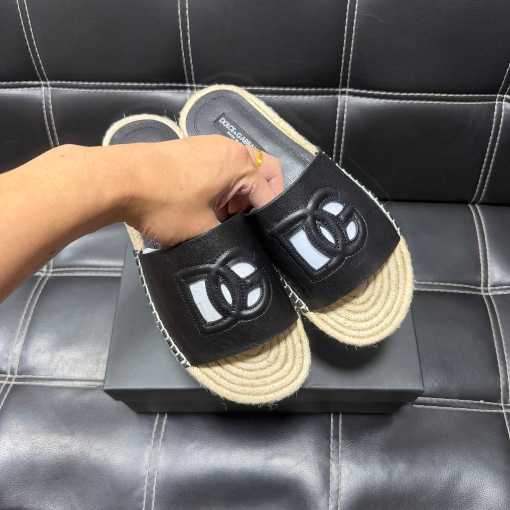 Dolce & Gabbana DG Men's Leather Strap Sandals with Aluminum Buckle