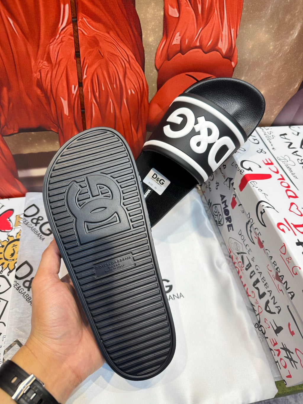 Dolce & Gabbana DG Men's Embossed-Logo PVC Slides