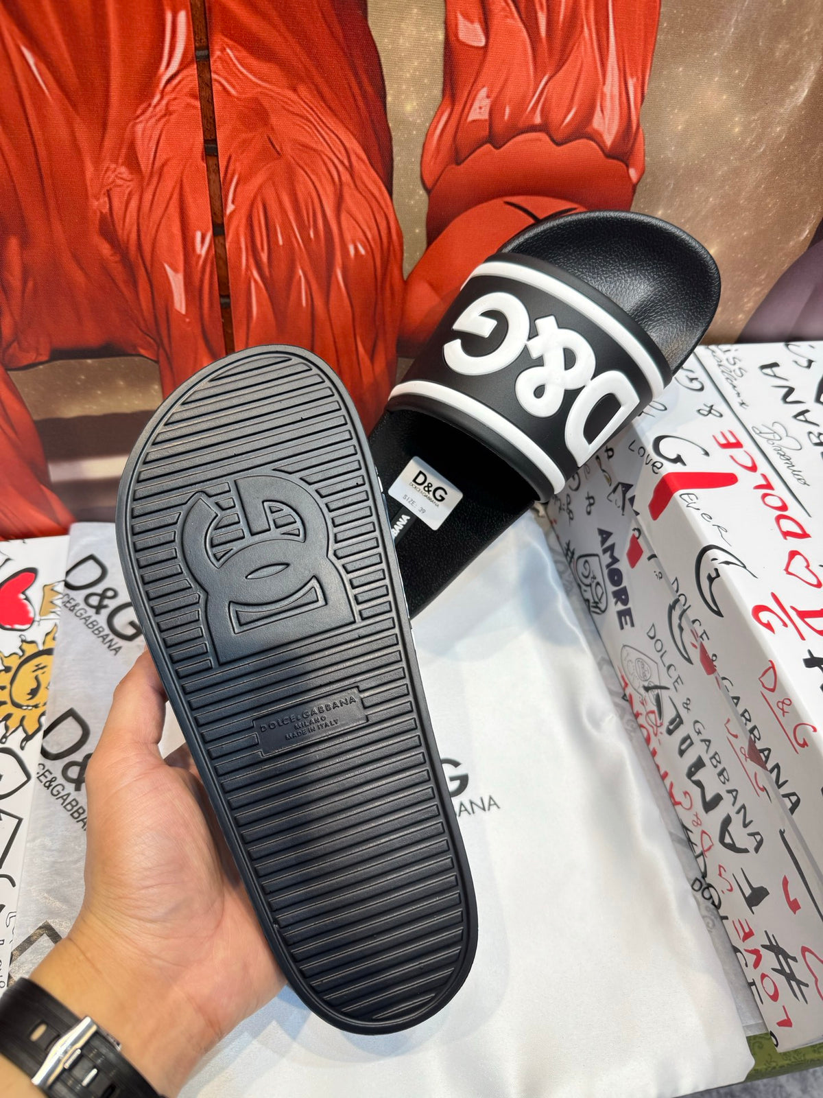 Dolce & Gabbana DG Men's Embossed-Logo PVC Slides