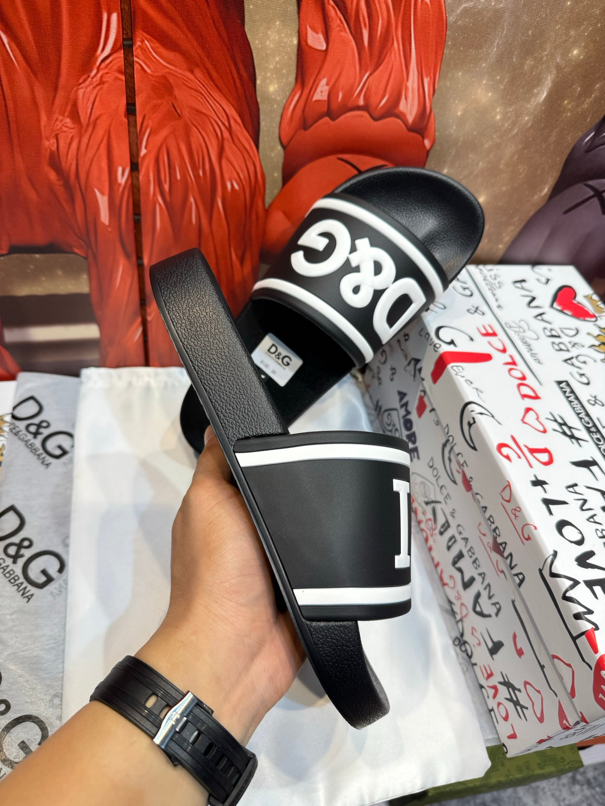 Dolce & Gabbana DG Men's Embossed-Logo PVC Slides