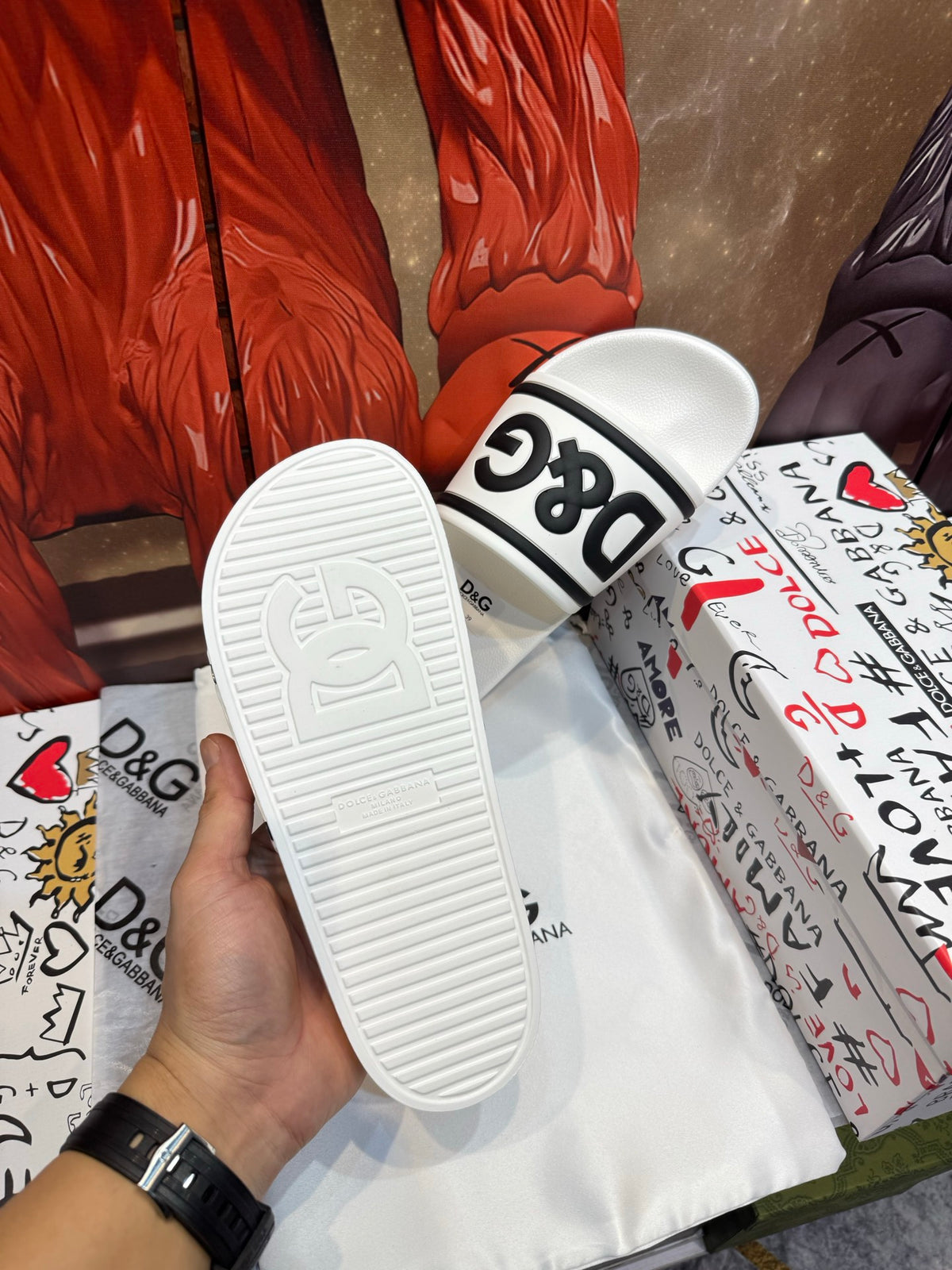 Dolce & Gabbana DG Men's Embossed-Logo PVC Slides