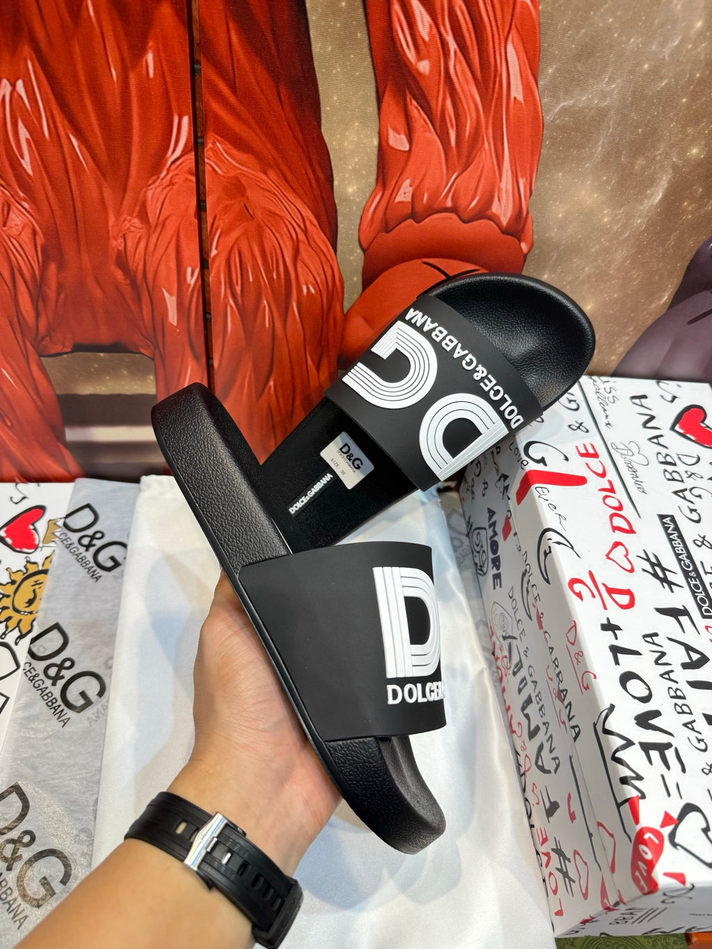 Dolce & Gabbana DG Men's Embossed-Logo PVC Slides
