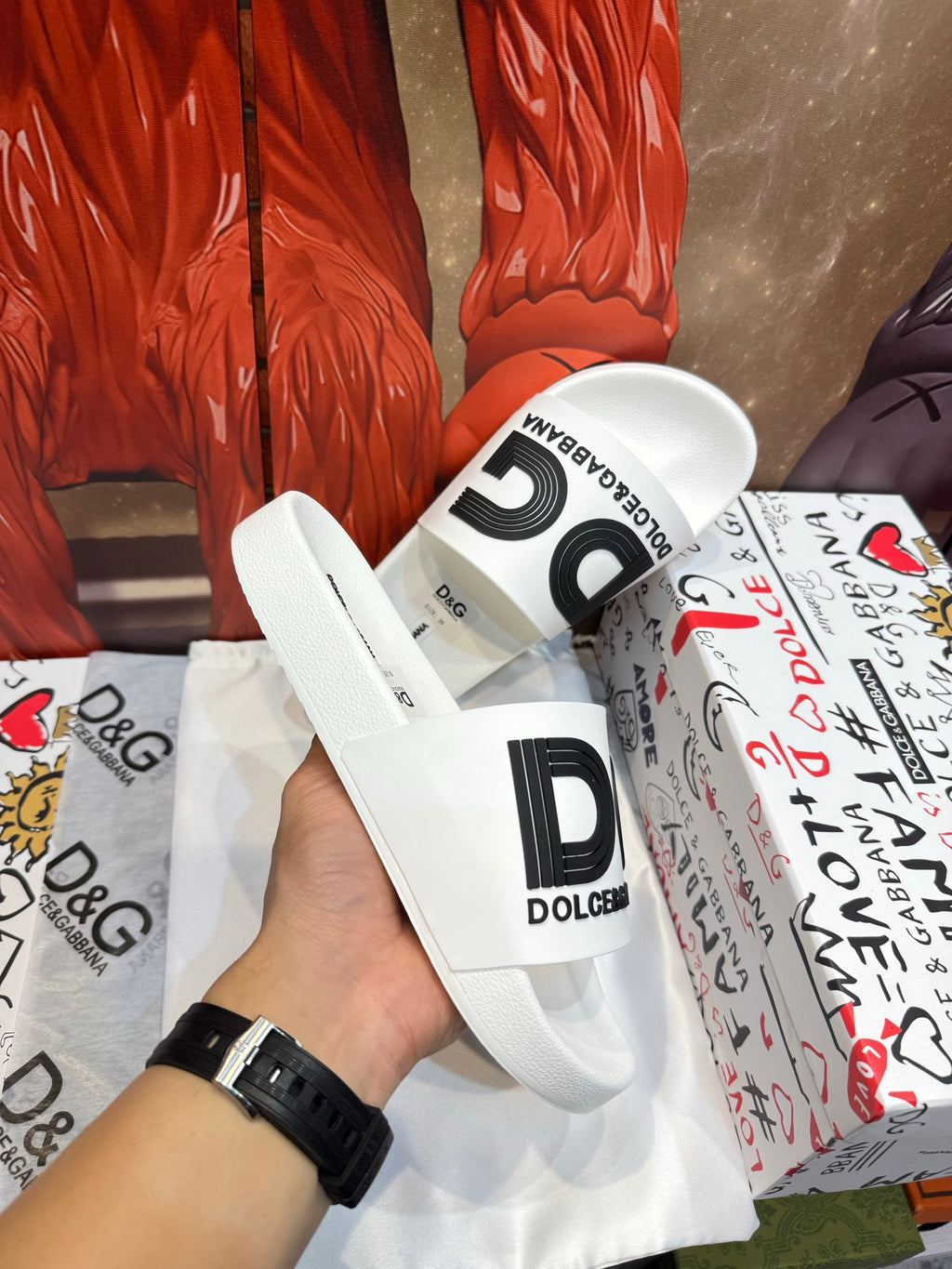 Dolce & Gabbana DG Men's Embossed-Logo PVC Slides