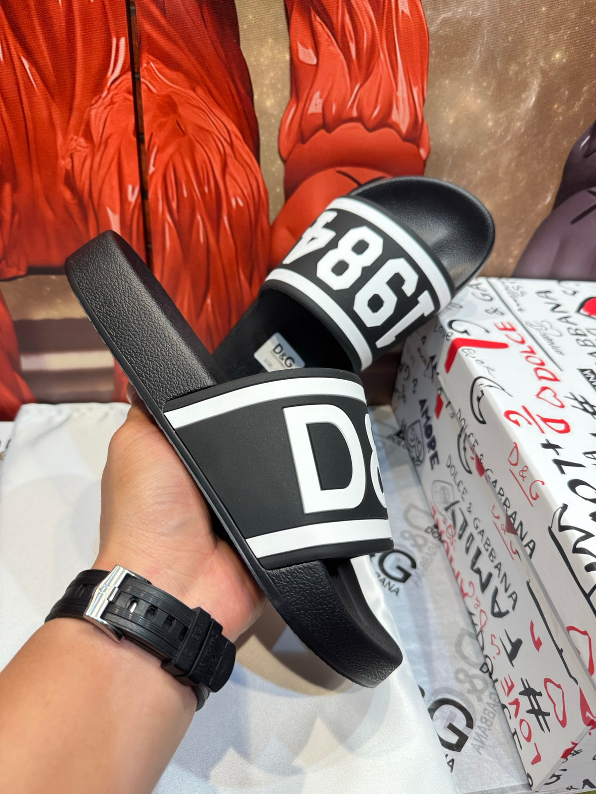 Dolce & Gabbana DG Men's Embossed-Logo PVC Slides