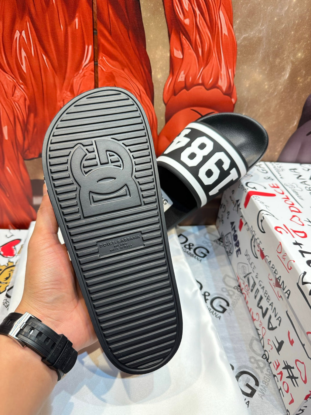 Dolce & Gabbana DG Men's Embossed-Logo PVC Slides