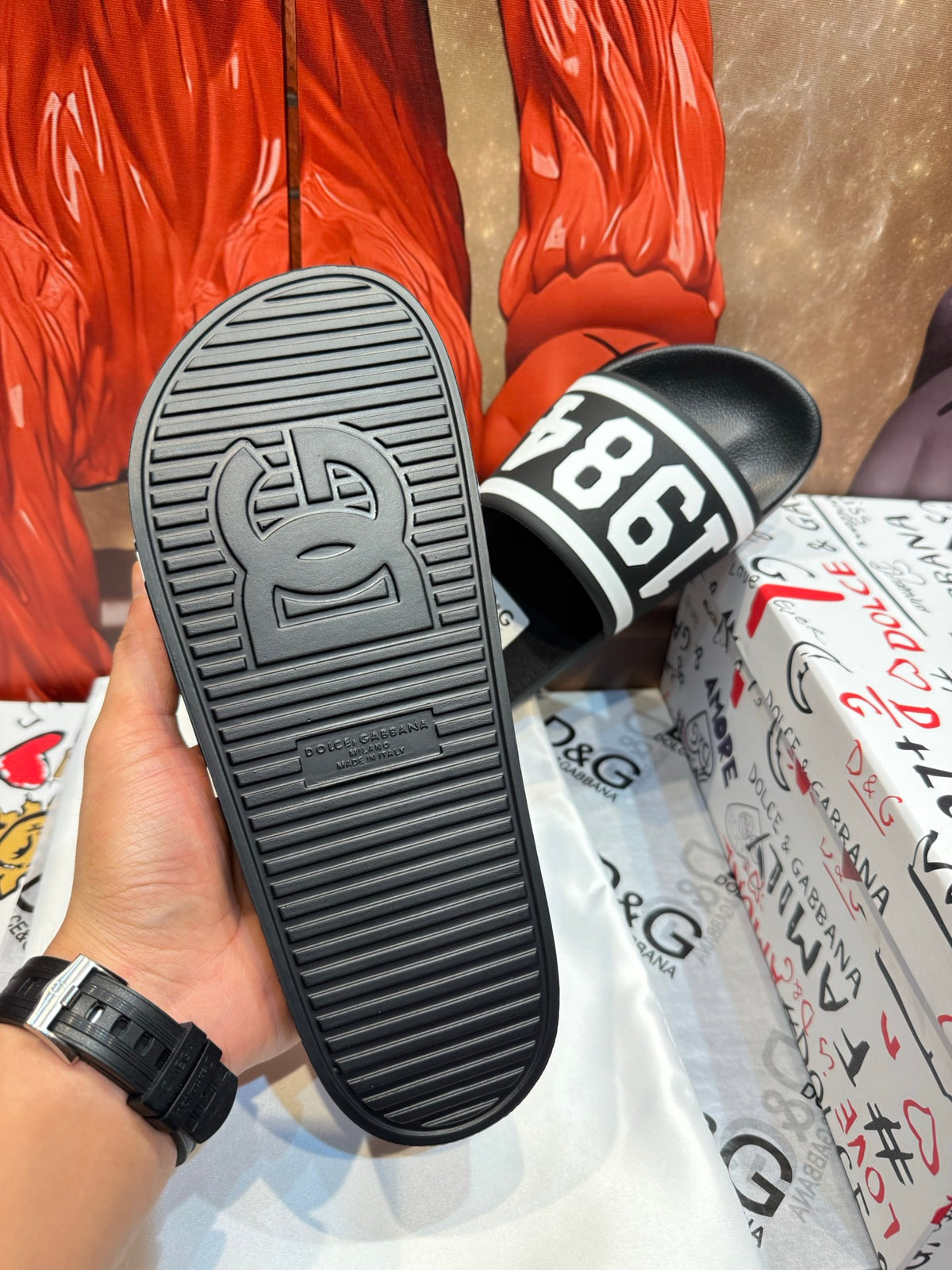 Dolce & Gabbana DG Men's Embossed-Logo PVC Slides