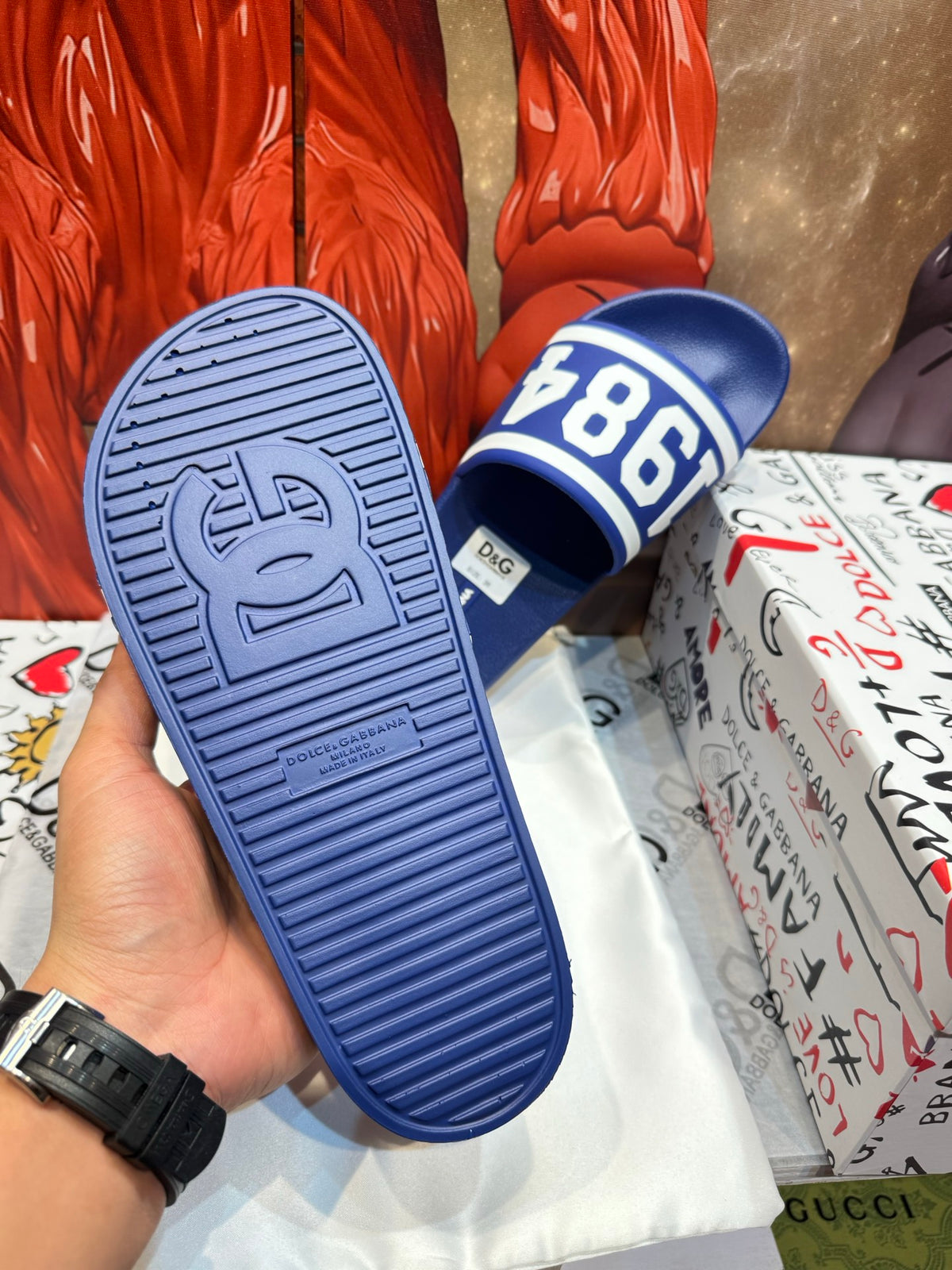 Dolce & Gabbana DG Men's Embossed-Logo PVC Slides