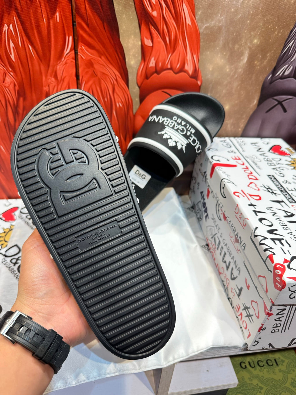 Dolce & Gabbana DG Men's Embossed-Logo PVC Slides