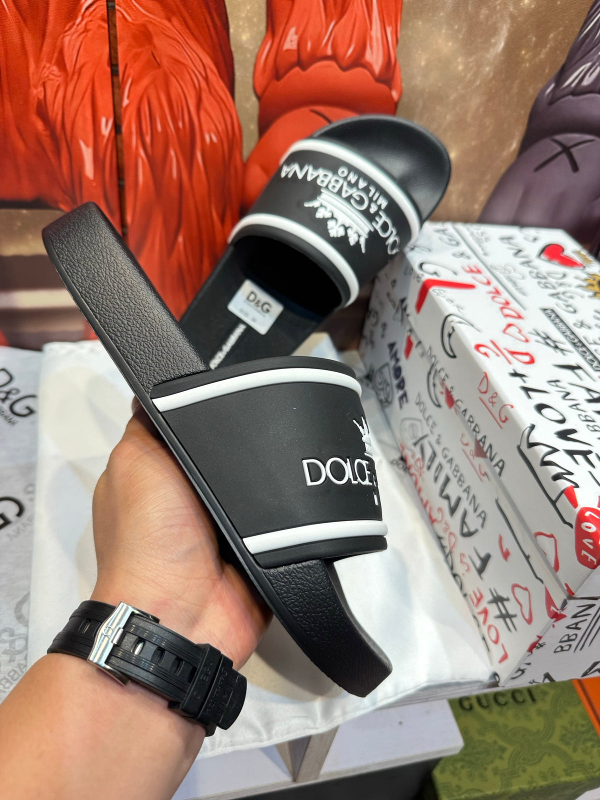 Dolce & Gabbana DG Men's Embossed-Logo PVC Slides