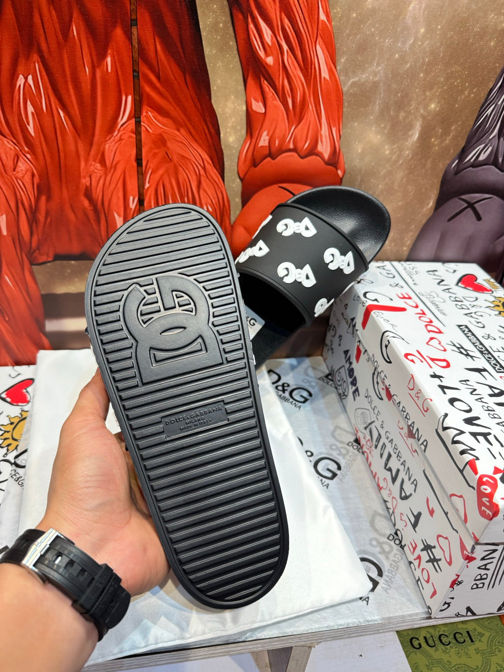 Dolce & Gabbana DG Men's Embossed-Logo PVC Slides