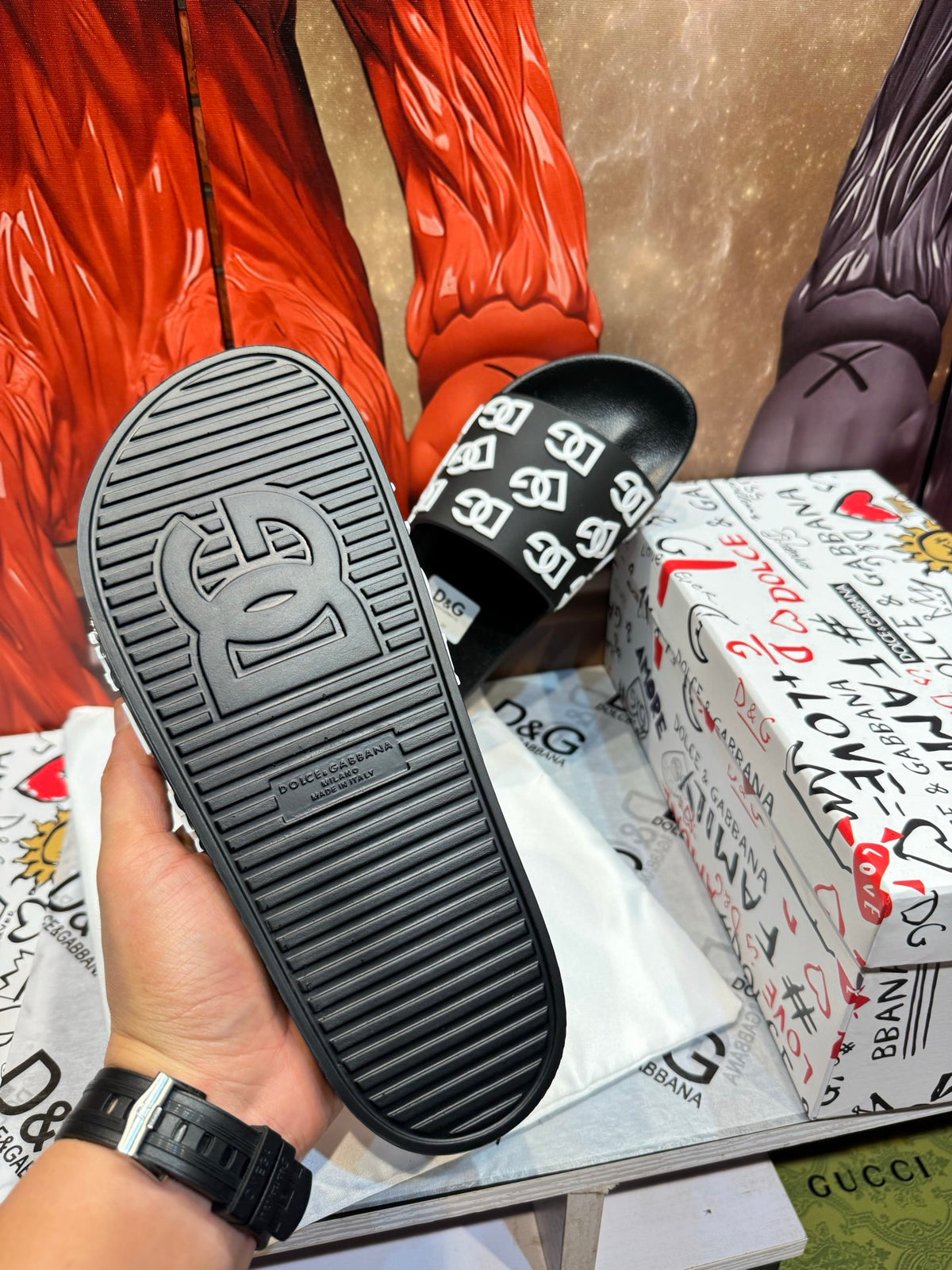 Dolce & Gabbana DG Men's Embossed-Logo PVC Slides