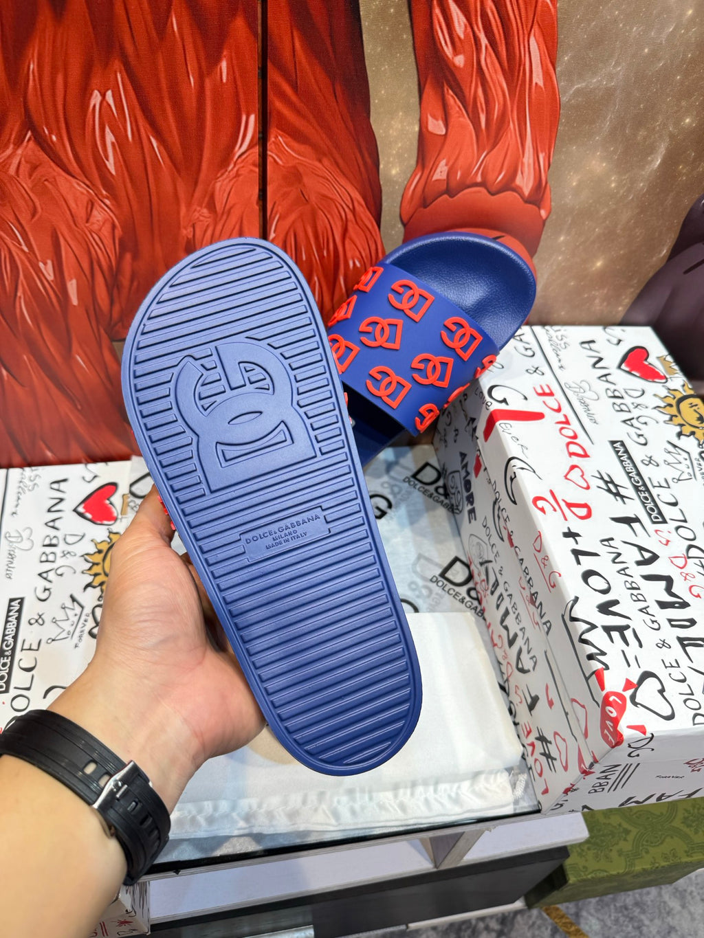 Dolce & Gabbana DG Men's Embossed-Logo PVC Slides