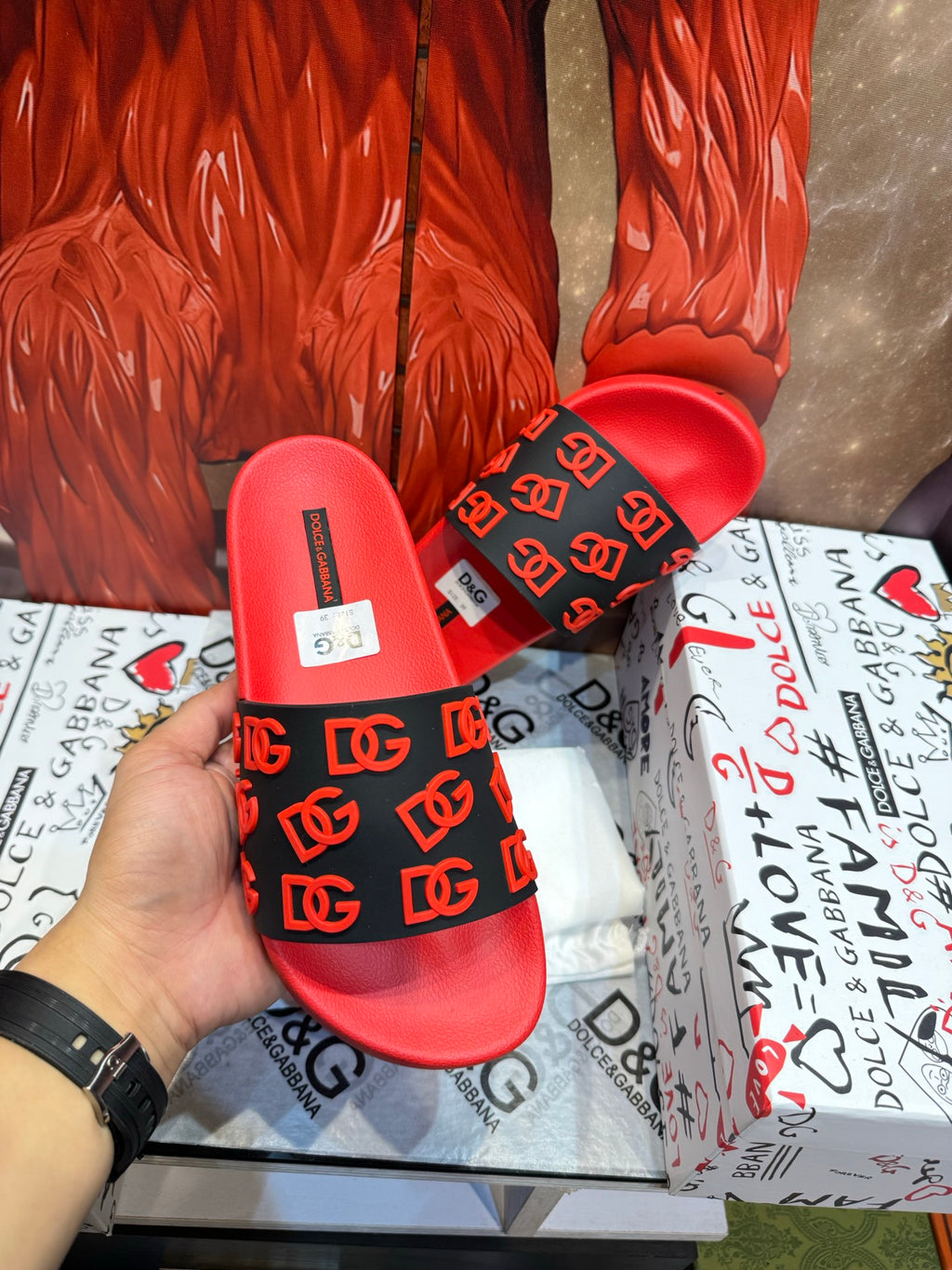 Dolce & Gabbana DG Men's Embossed-Logo PVC Slides