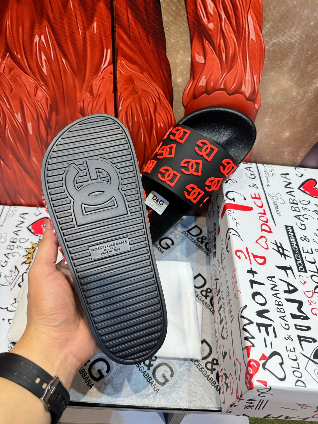 Dolce & Gabbana DG Men's Embossed-Logo PVC Slides