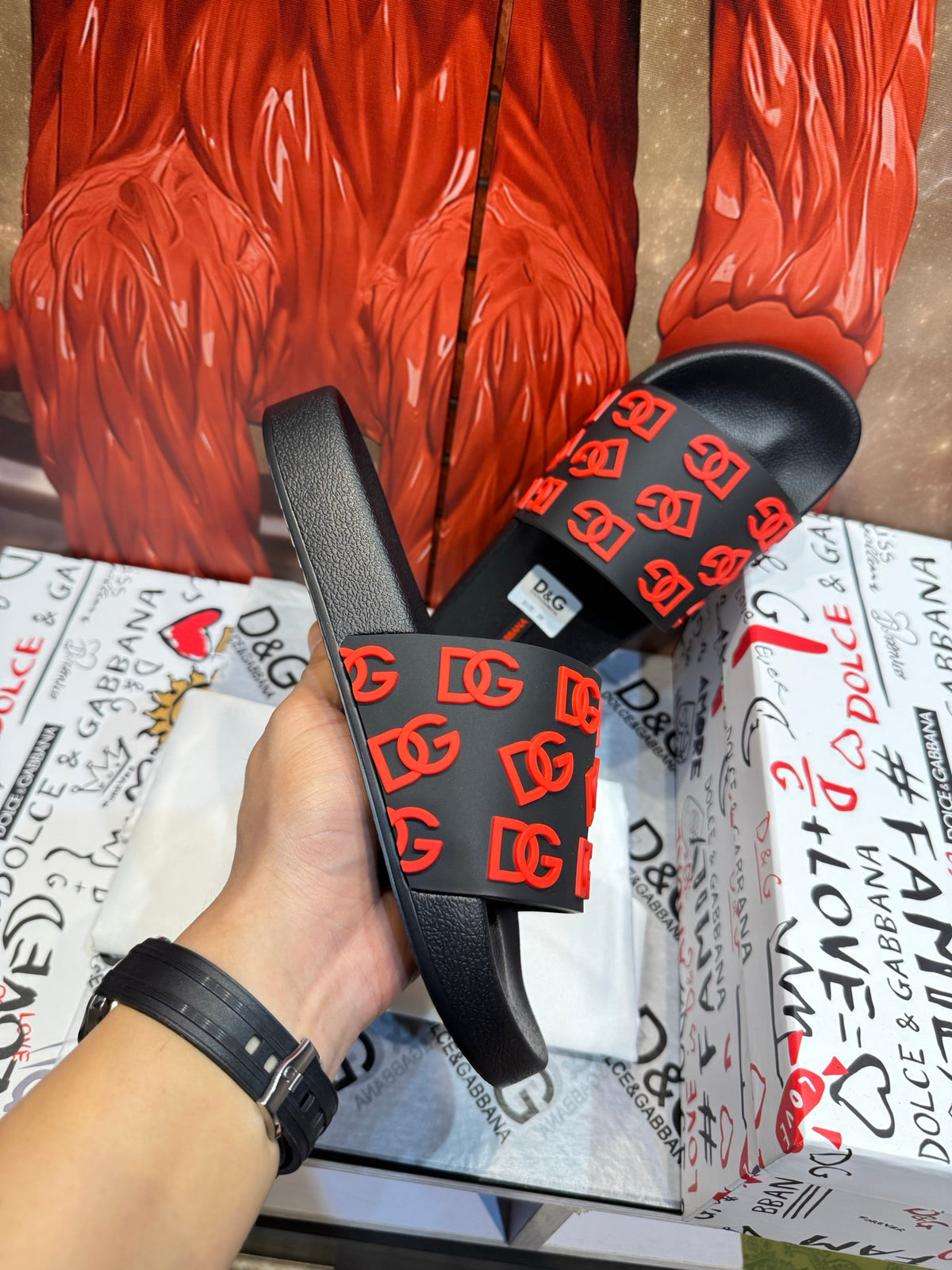 Dolce & Gabbana DG Men's Embossed-Logo PVC Slides
