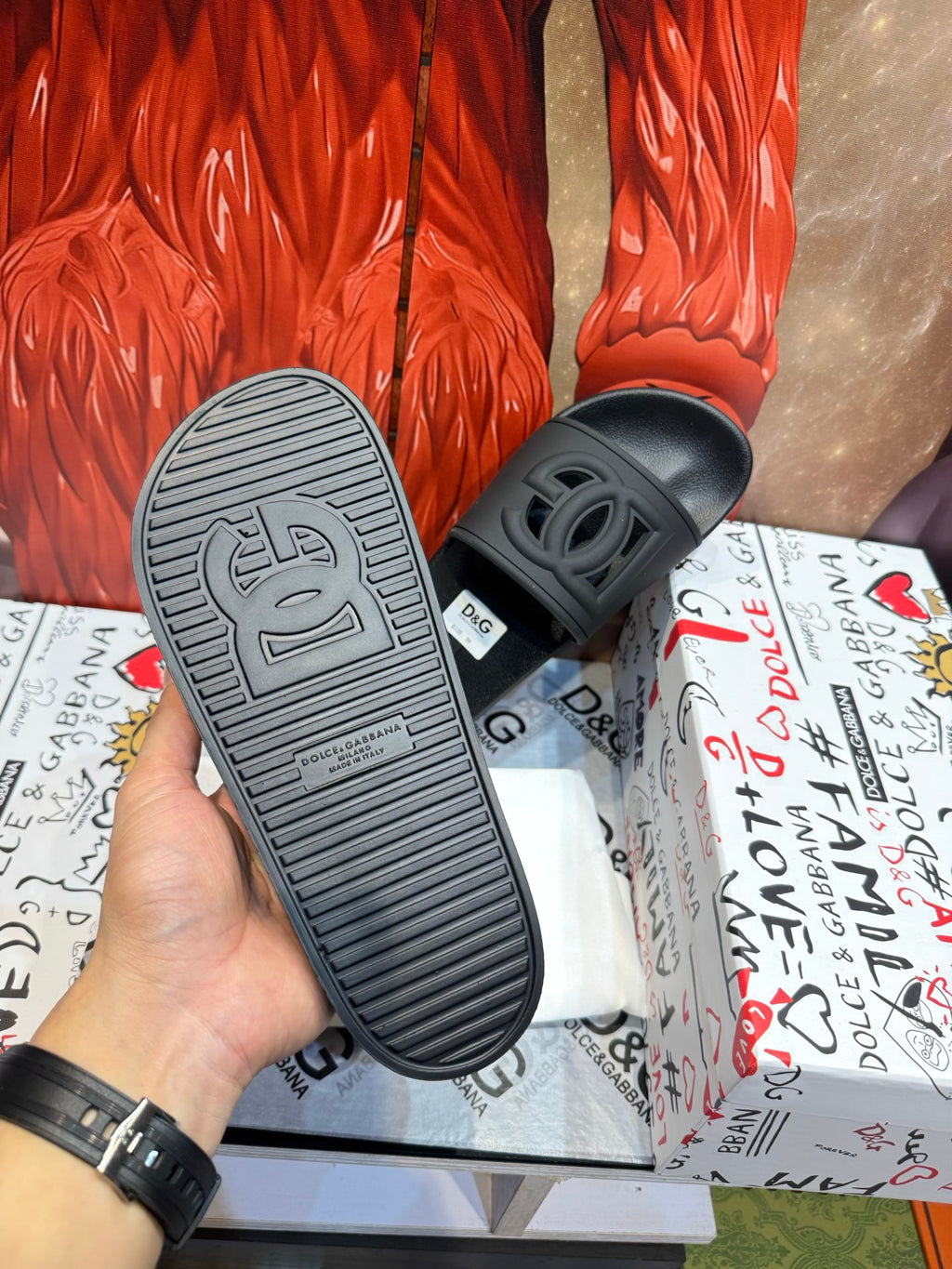 Dolce & Gabbana DG Men's Embossed-Logo PVC Slides