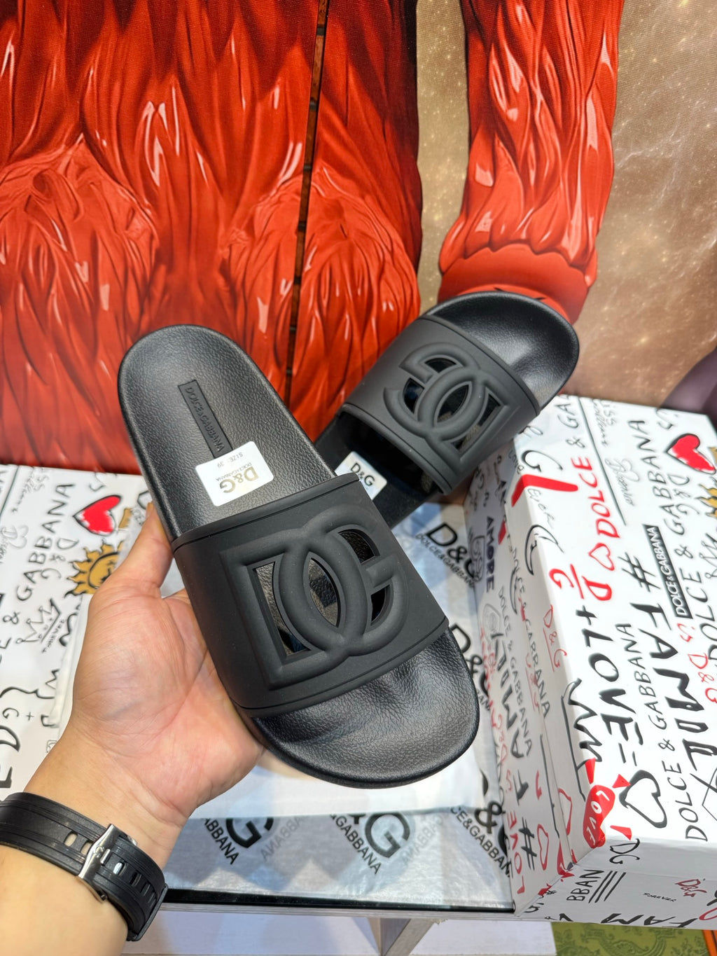 Dolce & Gabbana DG Men's Embossed-Logo PVC Slides
