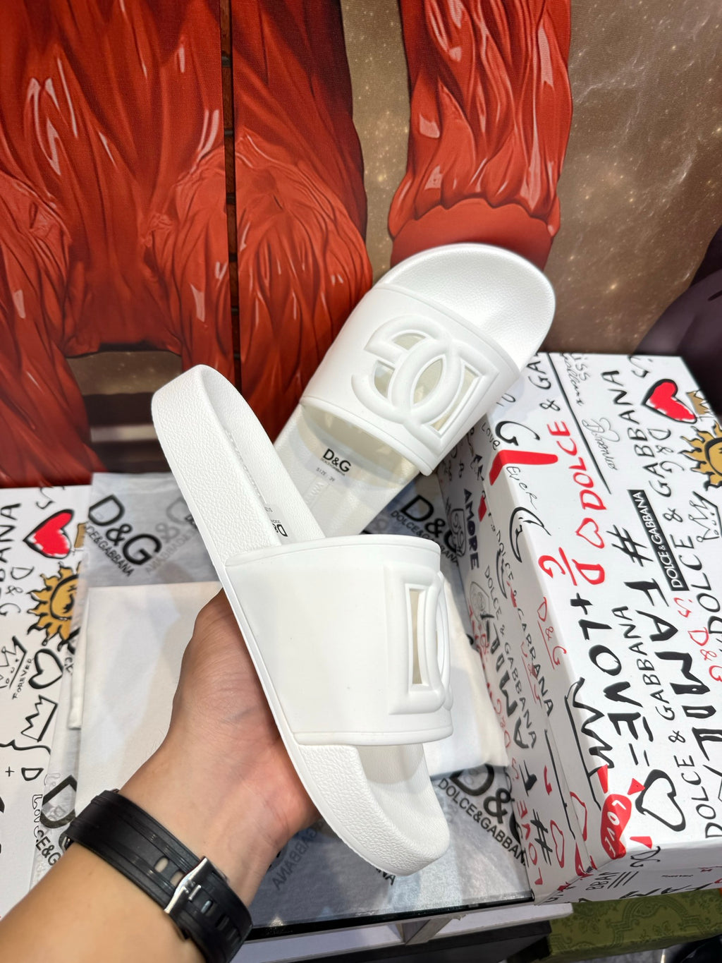 Dolce & Gabbana DG Men's Embossed-Logo PVC Slides