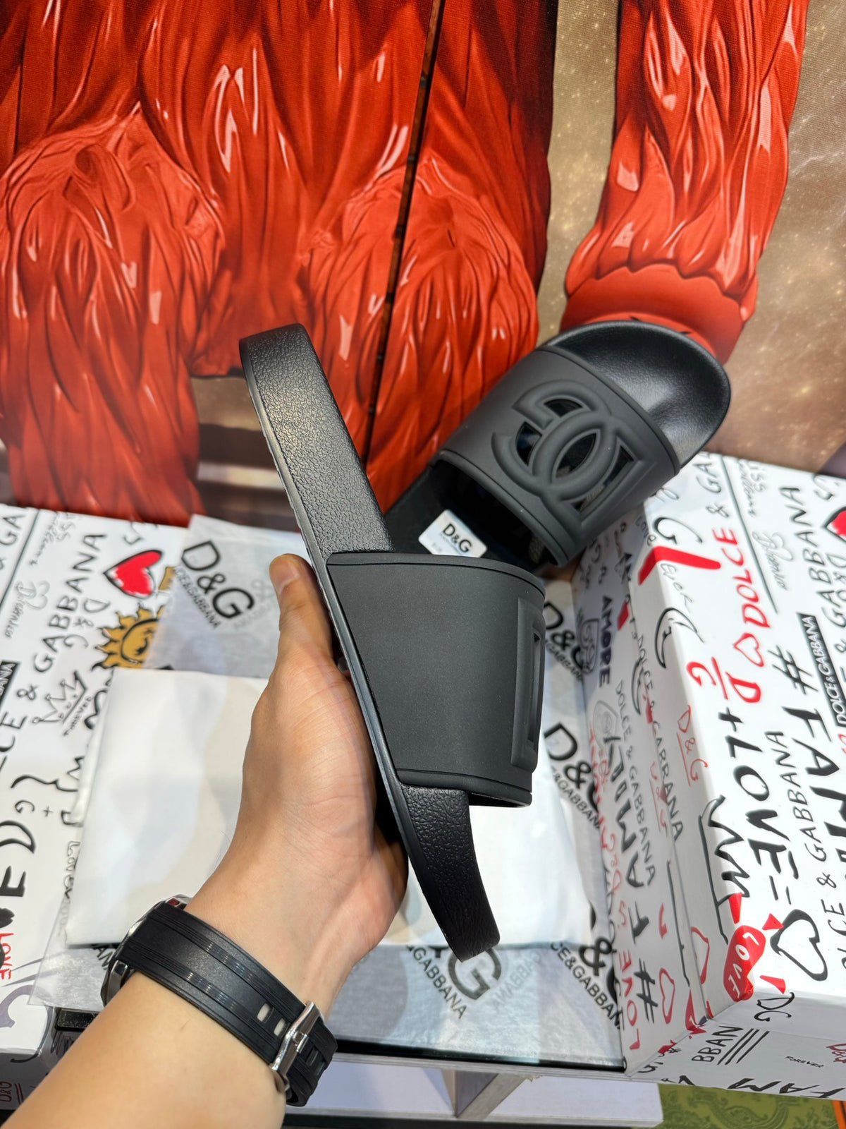 Dolce & Gabbana DG Men's Embossed-Logo PVC Slides