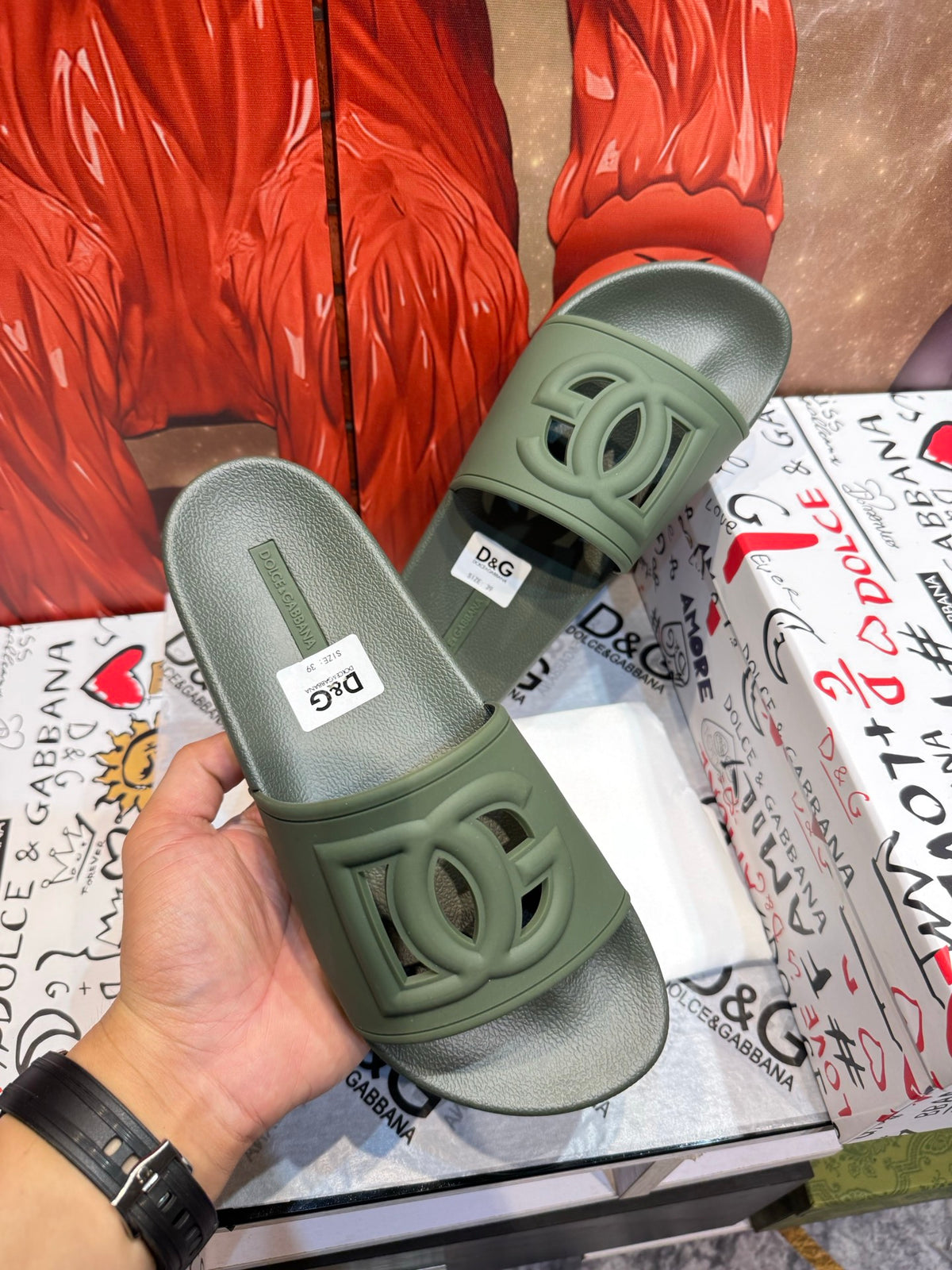 Dolce & Gabbana DG Men's Embossed-Logo PVC Slides