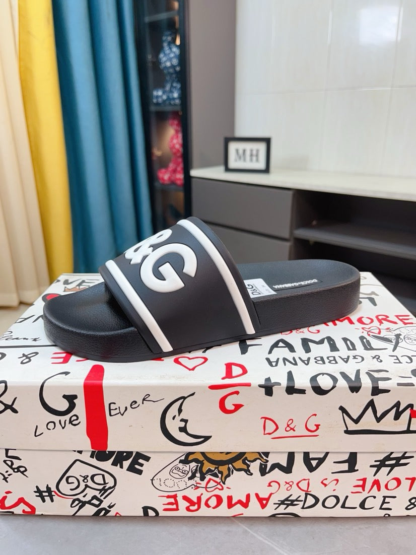 Dolce & Gabbana DG Men's Calfskin Puff Slides with Embossed Logo