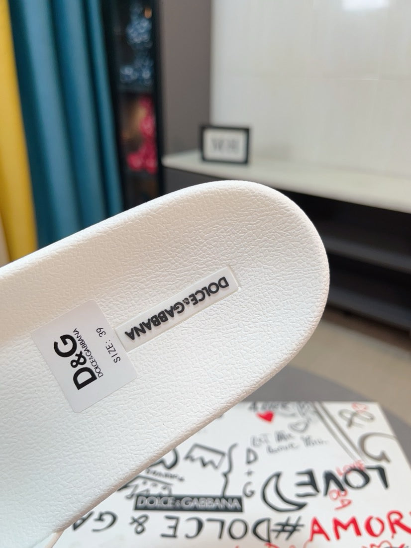 Dolce & Gabbana DG Men's Calfskin Puff Slides with Embossed Logo