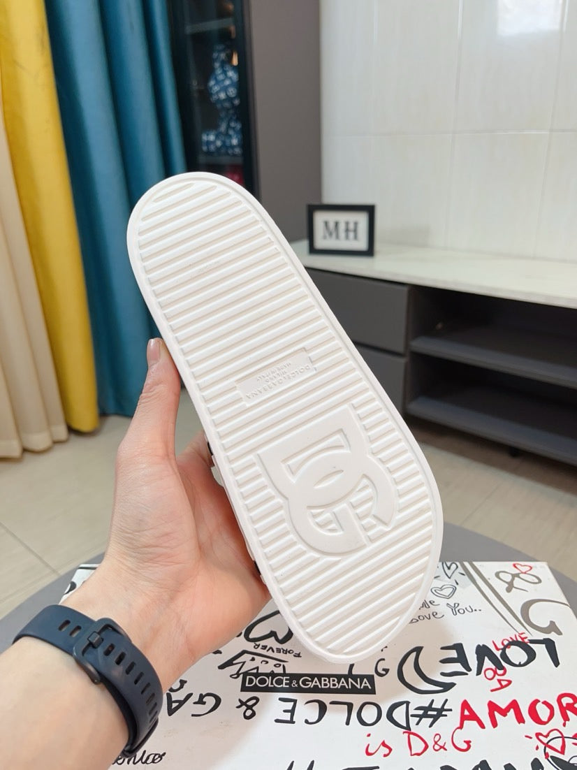 Dolce & Gabbana DG Men's Calfskin Puff Slides with Embossed Logo