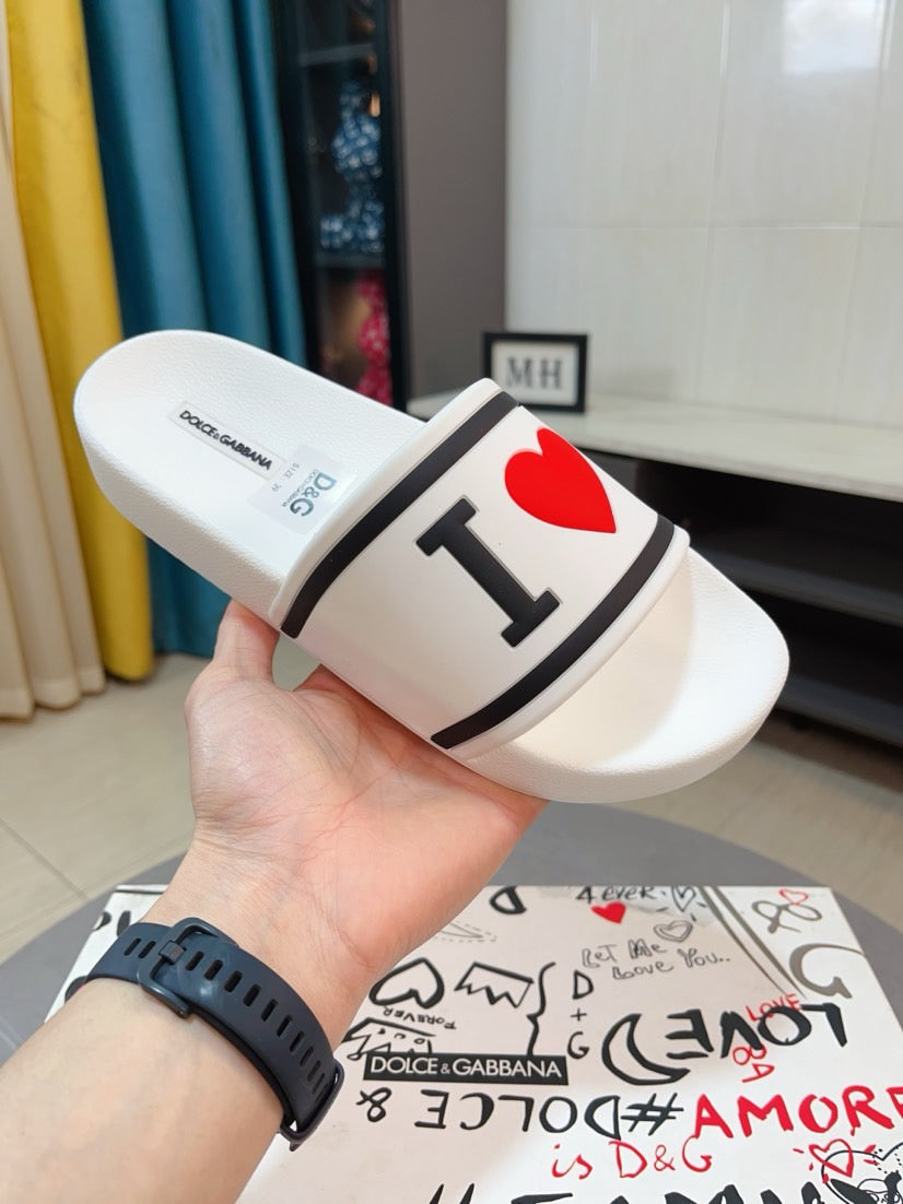 Dolce & Gabbana DG Men's Calfskin Puff Slides with Embossed Logo