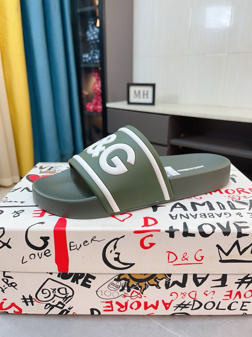 Dolce & Gabbana DG Men's Calfskin Puff Slides with Embossed Logo