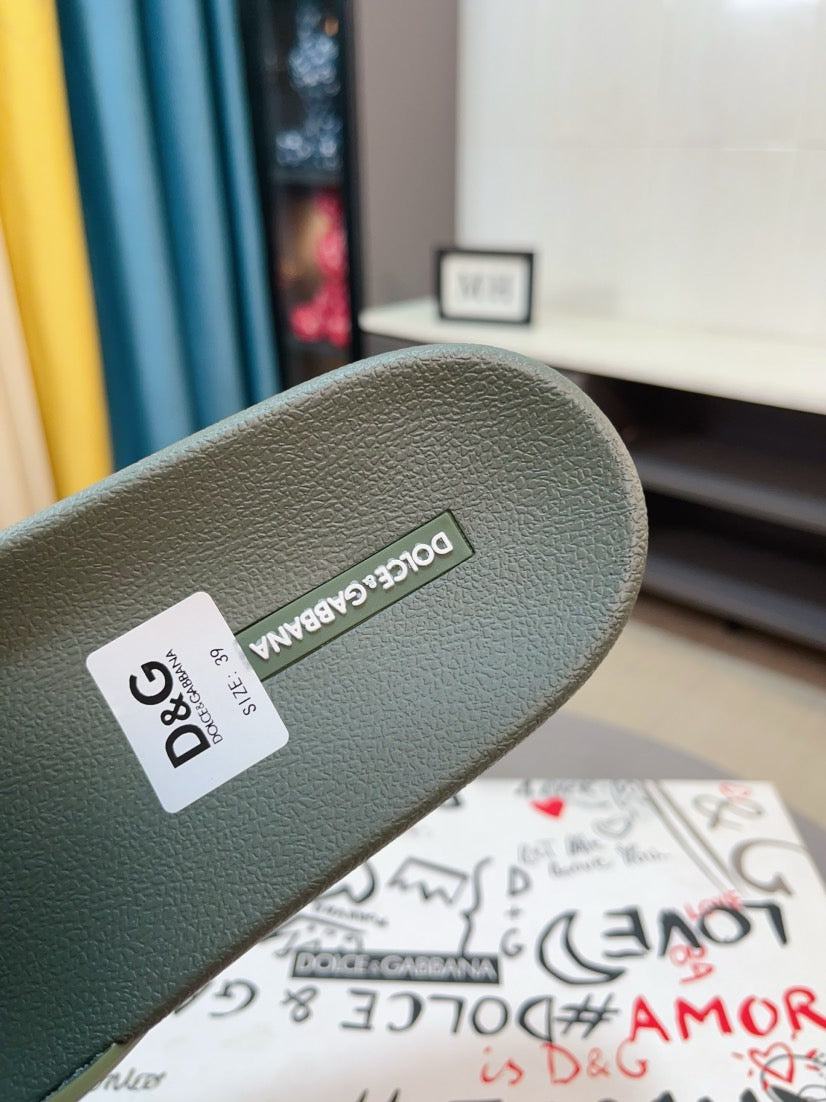 Dolce & Gabbana DG Men's Calfskin Puff Slides with Embossed Logo