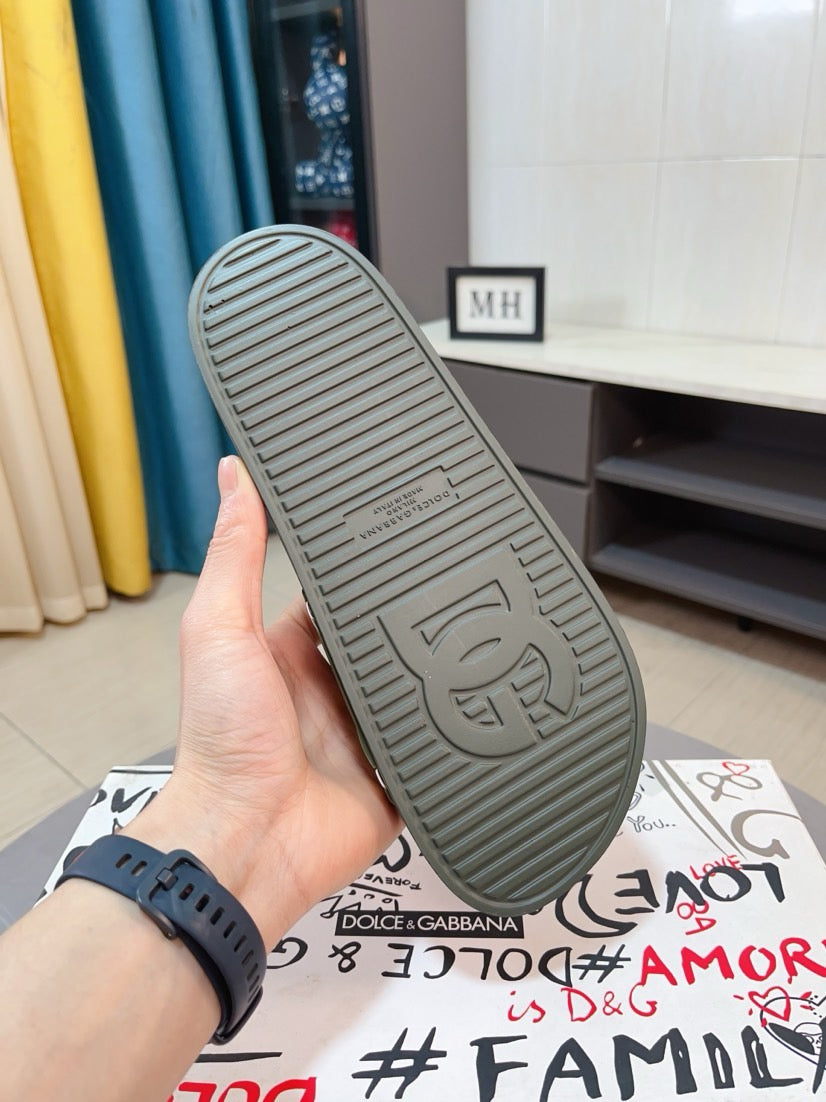 Dolce & Gabbana DG Men's Calfskin Puff Slides with Embossed Logo