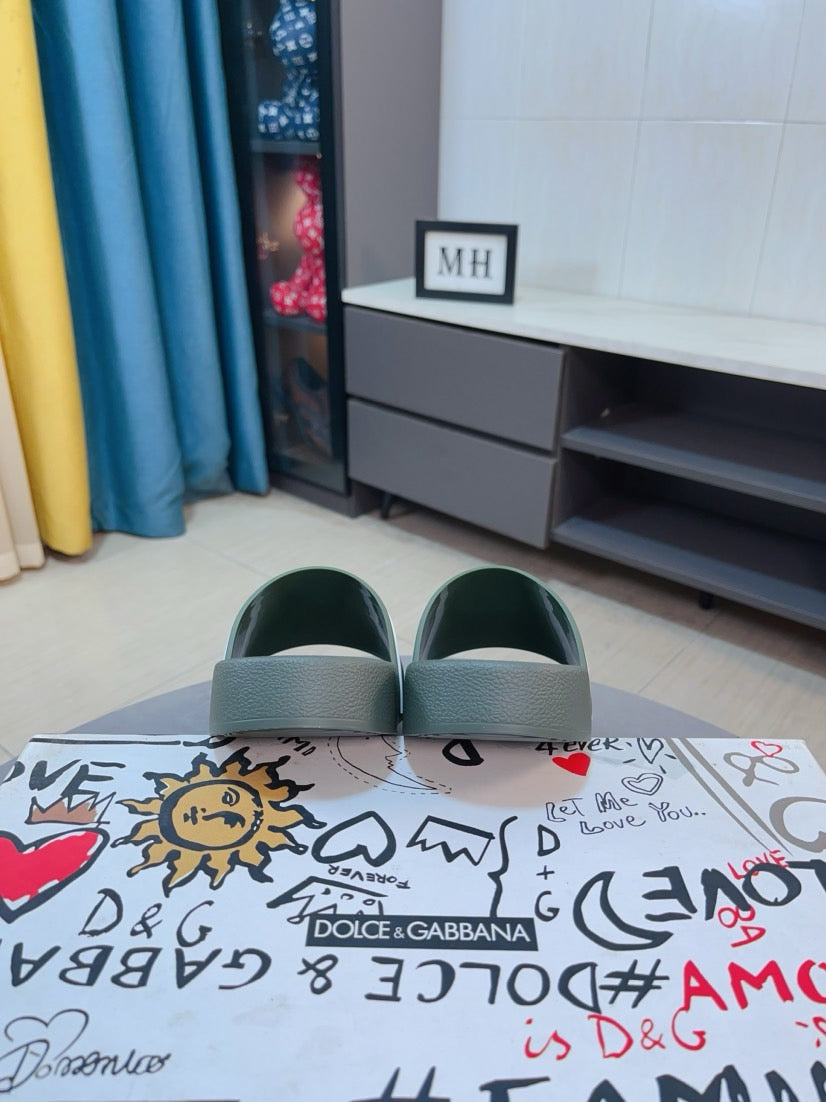 Dolce & Gabbana DG Men's Calfskin Puff Slides with Embossed Logo