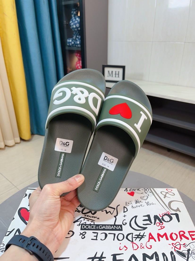 Dolce & Gabbana DG Men's Calfskin Puff Slides with Embossed Logo