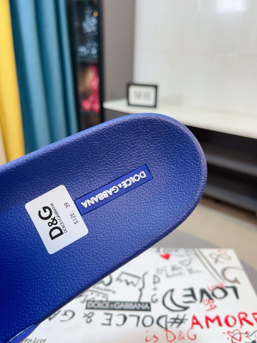 Dolce & Gabbana DG Men's Calfskin Puff Slides with Embossed Logo