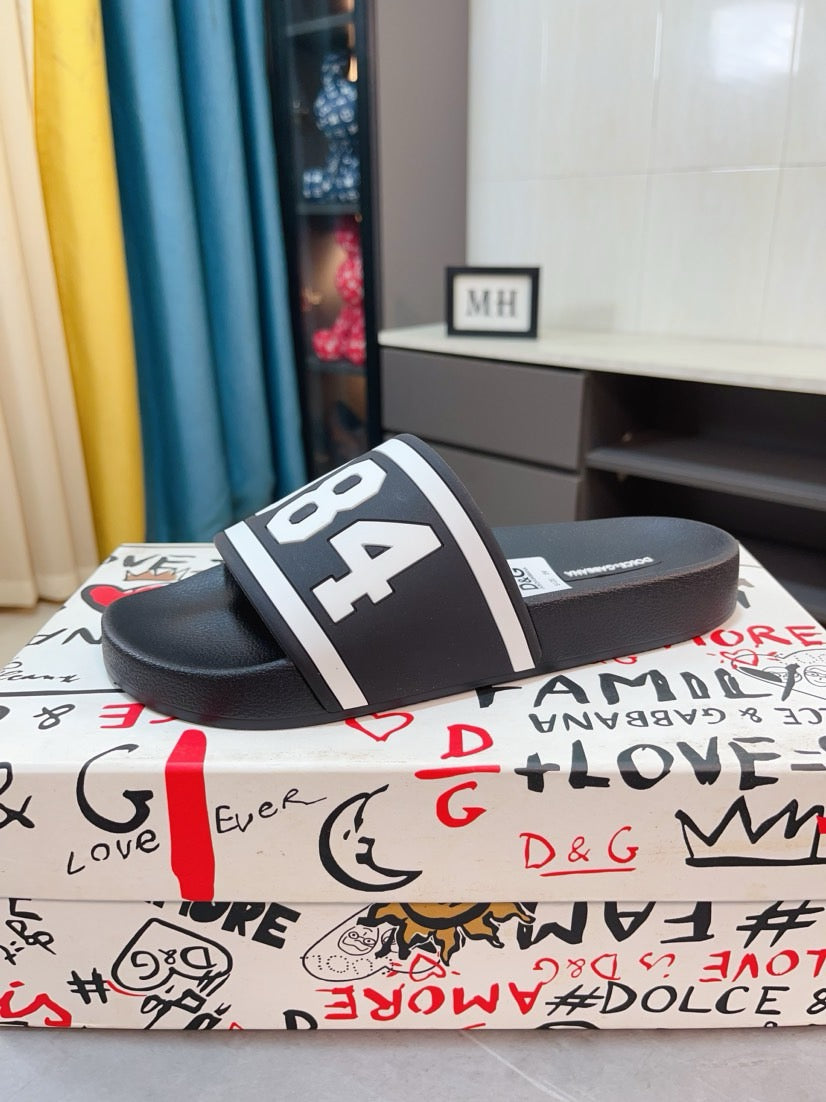 Dolce & Gabbana DG Men's Calfskin Puff Slides with Embossed Logo