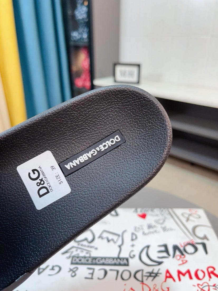 Dolce & Gabbana DG Men's Calfskin Puff Slides with Embossed Logo