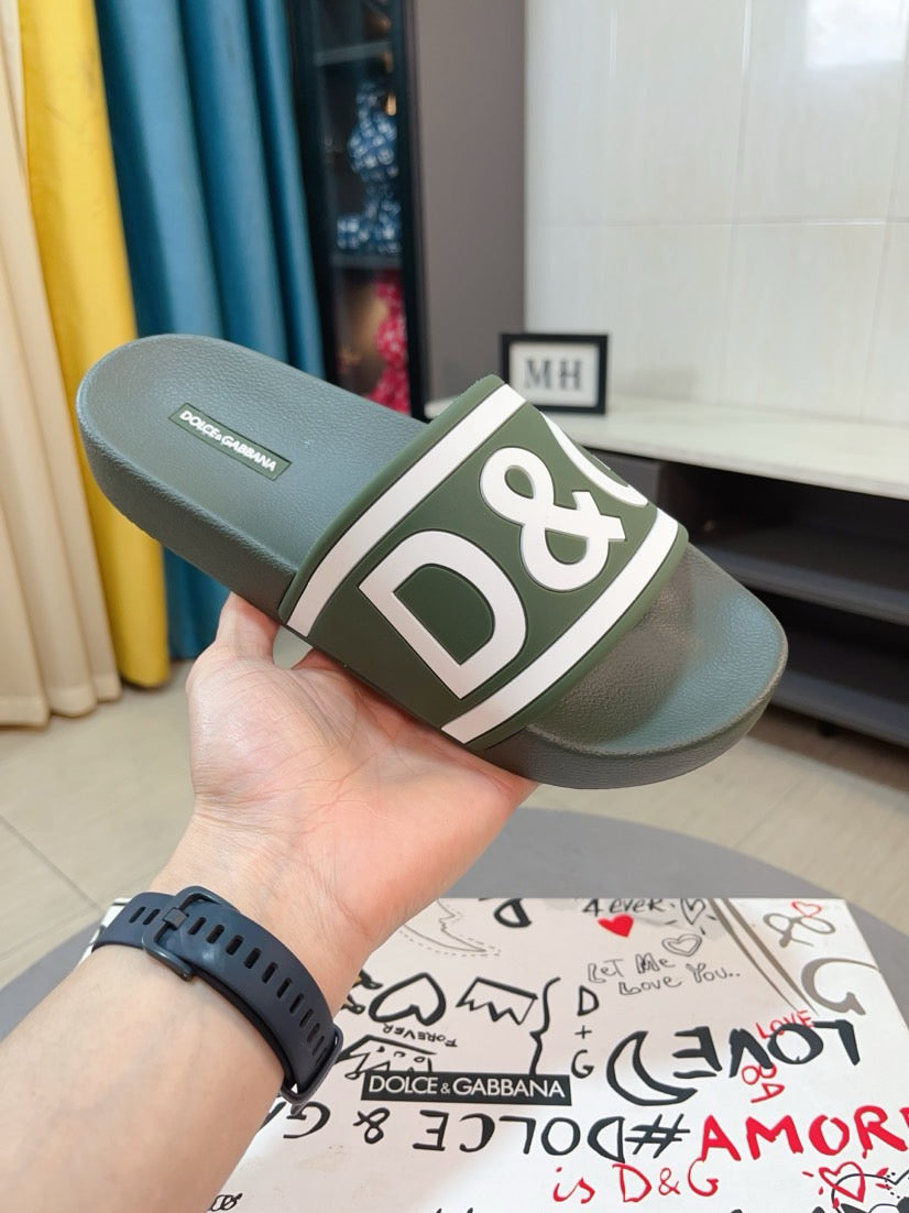 Dolce & Gabbana DG Men's Calfskin Puff Slides with Embossed Logo