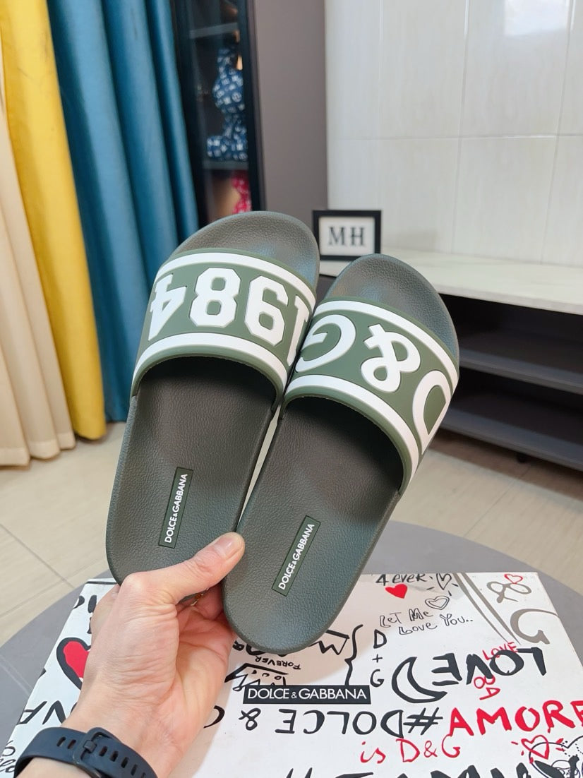 Dolce & Gabbana DG Men's Calfskin Puff Slides with Embossed Logo