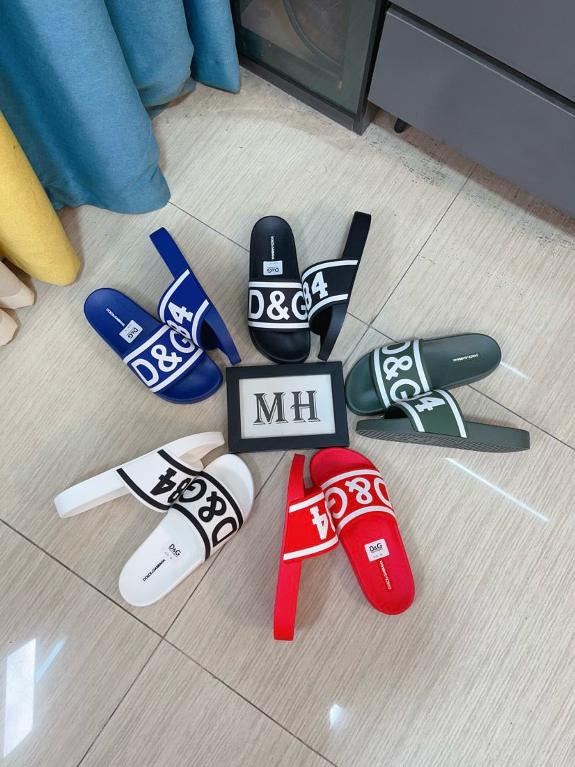 Dolce & Gabbana DG Men's Calfskin Puff Slides with Embossed Logo