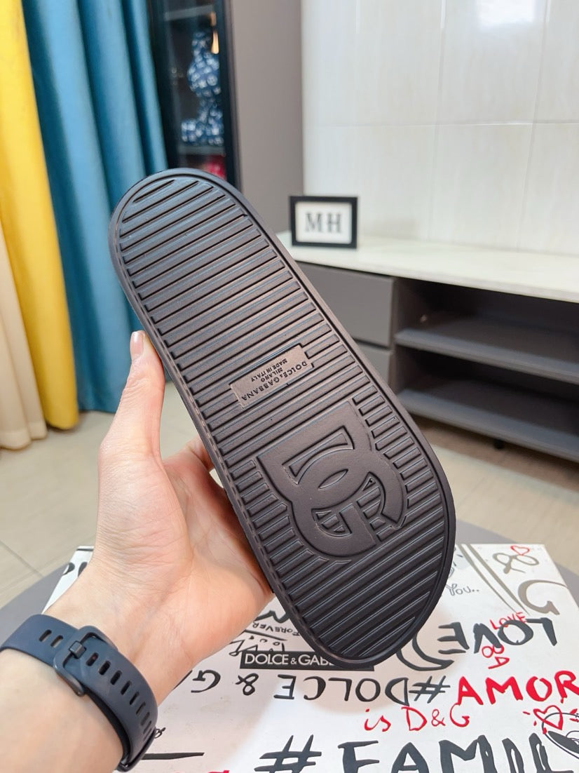 Dolce & Gabbana DG Men's Calfskin Puff Slides with Embossed Logo