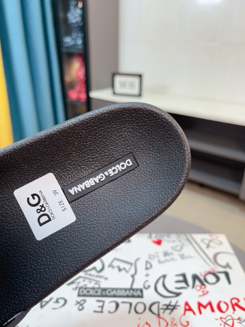 Dolce & Gabbana DG Men's Calfskin Puff Slides with Embossed Logo