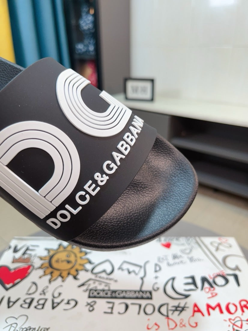 Dolce & Gabbana DG Men's Calfskin Puff Slides with Embossed Logo