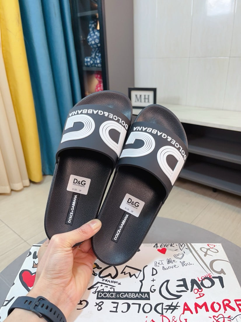 Dolce & Gabbana DG Men's Calfskin Puff Slides with Embossed Logo