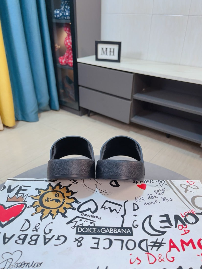 Dolce & Gabbana DG Men's Calfskin Puff Slides with Embossed Logo